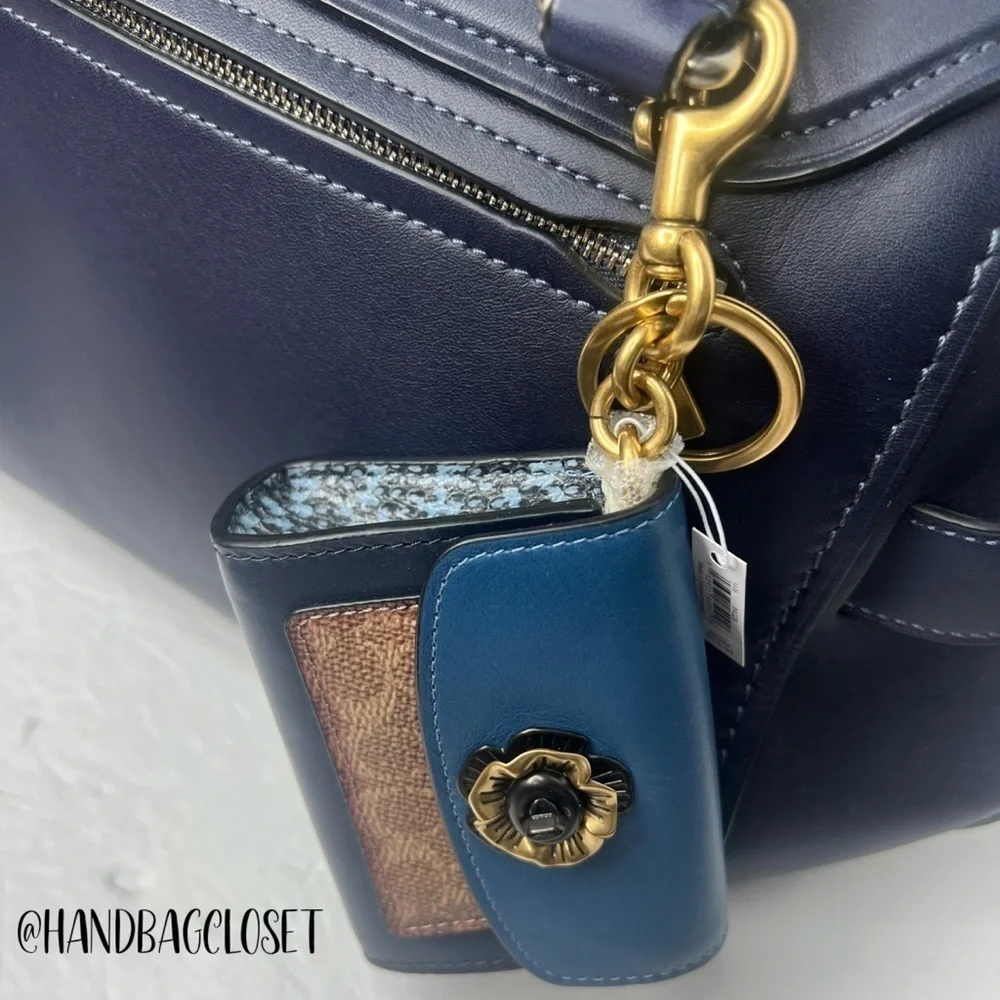 COACH Tea Rose Mini Parker Card Case Key Pouch With Snakeskin Detail Bag